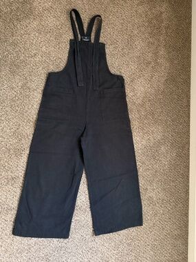 Black Cotton/Linen Blend Overalls